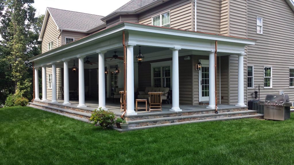 1000sqft classical outdoor living space. Copper-lined yankee gutters, bluestone floor