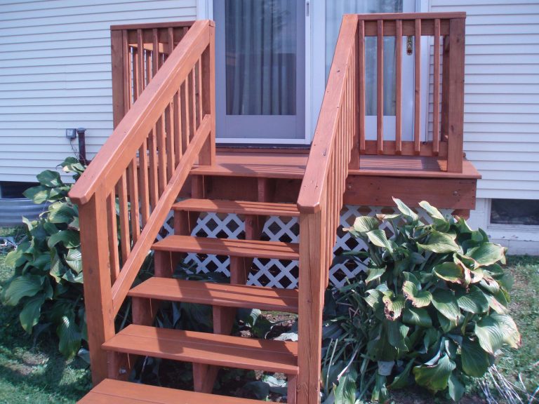 5 x 8 pressure treated deck with 3 coats of the Cabot brand Stain