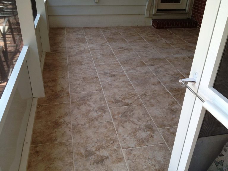 A back porch install. Baldocer Porcelanico in Sintra Stone, 16" x 24", 1/3rd offset. Set with Laticrete 254 platinum, grouted with Permacolor in Mushroom. by Gary Kight | Outdoor Photos | Porch | Landscaping | Landscape Design | Outdoor Living Space | Porch Design Ideas | Outdoor Living Space Ideas | Backyard Design