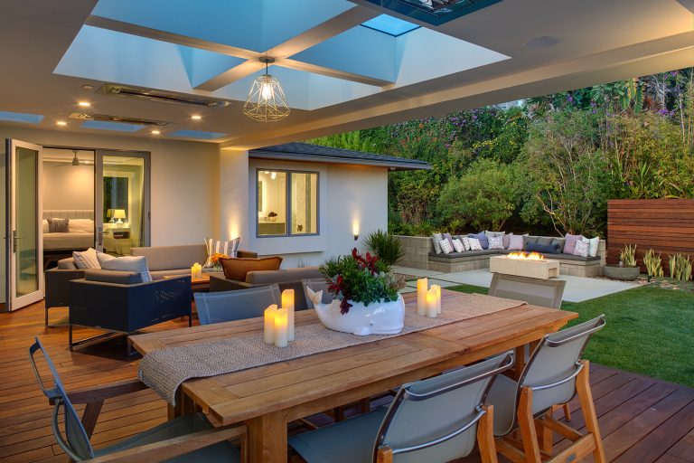 A covered space was added to the yard, creating an additional living and dining room.