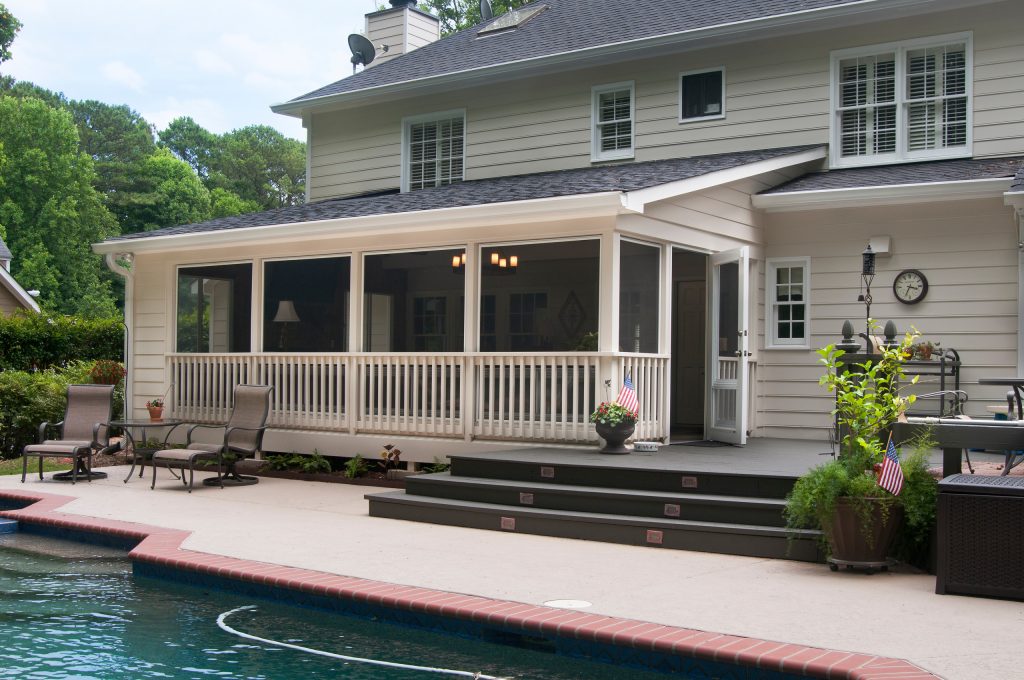 A rustic chic screen porch added incredibly living space to this home is East Cobb. Come inside and see how this upscale porch offers comfort, style and much more family space. by John Rogers Renovations | Outdoor Photos | Porch | Landscaping | Landscape Design | Outdoor Living Space | Porch Design Ideas | Outdoor Living Space Ideas | Backyard Design