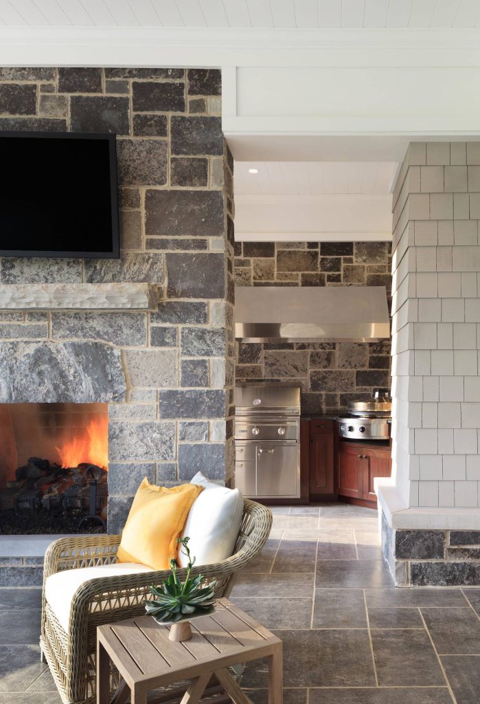A view of the outdoor porch. You can see the grill station and also outdoor fireplace.