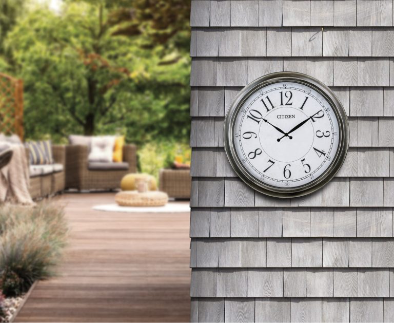Accent your indoor or outdoor space with this wall clock from Citizen. A antique black case, white dial and black Arabic numerals make this 24" clock ideal for an office, outside patio or fire pit. by Citizen Watch Company of America, Inc | Outdoor Photos | Porch | Landscaping | Landscape Design | Outdoor Living Space | Porch Design Ideas | Outdoor Living Space Ideas | Backyard Design