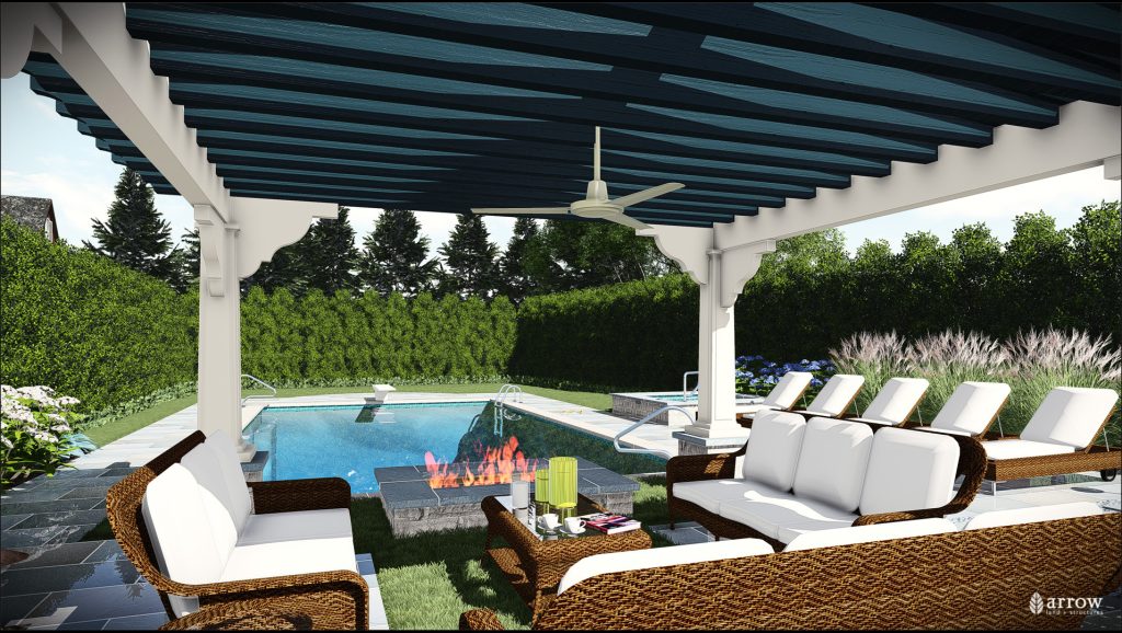 Arrow. Land + Structures. 3D Drawings - Proposed outdoor environment for a Frank Lloyd Wright Style Home in Glencoe, IL. Design ideas for a modern backyard stone landscaping in Chicago. by Arrow. Land + Structures | Backyard Design | Outdoor Living Spaces | Landscape Design | Backyard Ideas | Landscaping | Landscaping Ideas | Landscape Installation