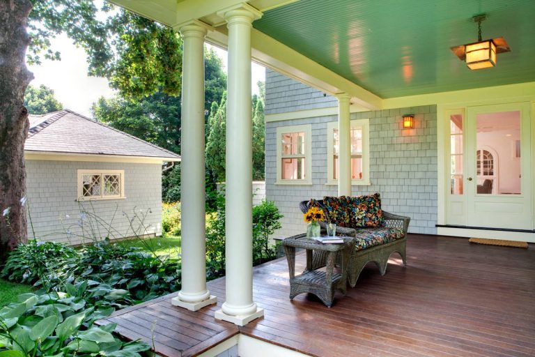 Arts and crafts porch photo in Boston by MacNelly Cohen Architects P.C. | Outdoor Photos | Porch | Landscaping | Landscape Design | Outdoor Living Space | Porch Design Ideas | Outdoor Living Space Ideas | Backyard Design