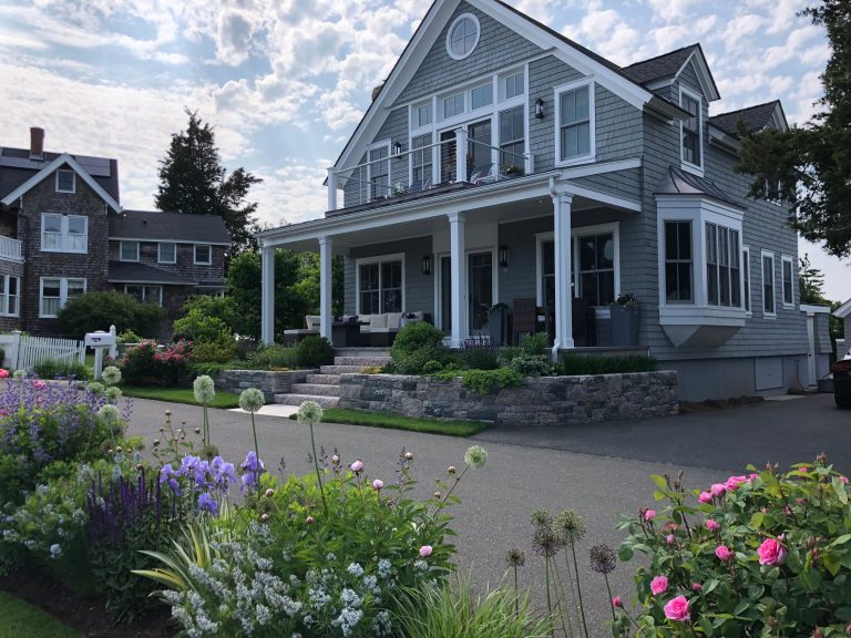 Beach house exterior and street gardens