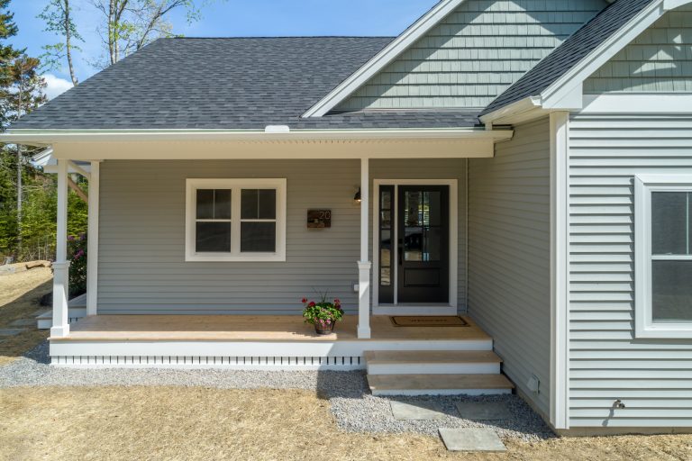 Beach style front porch idea in Portland Maine by John Libby Construction | Outdoor Photos | Porch | Landscaping | Landscape Design | Outdoor Living Space | Porch Design Ideas | Outdoor Living Space Ideas | Backyard Design