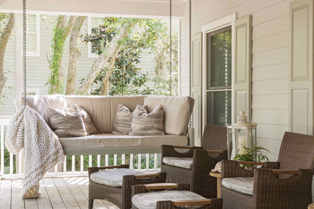 Beach style porch idea in Charleston with decking by Margaret Donaldson Interiors | Outdoor Photos | Porch | Landscaping | Landscape Design | Outdoor Living Space | Porch Design Ideas | Outdoor Living Space Ideas | Backyard Design