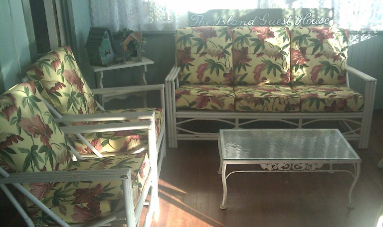 Beach style porch idea in Other by Sciacca's Upholstering & Design Center | Outdoor Photos | Porch | Landscaping | Landscape Design | Outdoor Living Space | Porch Design Ideas | Outdoor Living Space Ideas | Backyard Design