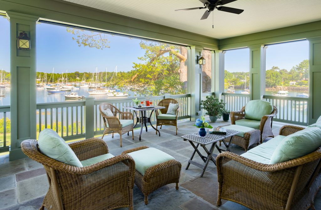 Beach style porch photo in Boston by Woodworks Custom Homes | Outdoor Photos | Porch | Landscaping | Landscape Design | Outdoor Living Space | Porch Design Ideas | Outdoor Living Space Ideas | Backyard Design