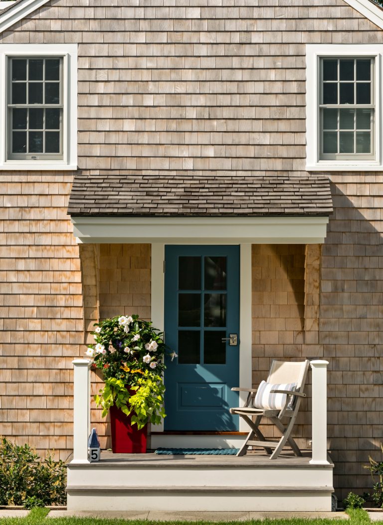 Beach style porch photo in Boston with decking and a roof extension by SV Design | Outdoor Photos | Porch | Landscaping | Landscape Design | Outdoor Living Space | Porch Design Ideas | Outdoor Living Space Ideas | Backyard Design