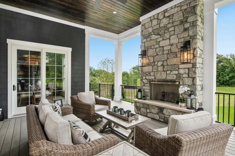 Beach style porch photo in Cincinnati by J&K Custom Homes | Outdoor Photos | Porch | Landscaping | Landscape Design | Outdoor Living Space | Porch Design Ideas | Outdoor Living Space Ideas | Backyard Design