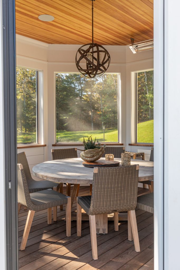 Beach style screened-in porch idea in Boston with a roof extension by FINE LINE ARCHITECTURAL DESIGN | Outdoor Photos | Porch | Landscaping | Landscape Design | Outdoor Living Space | Porch Design Ideas | Outdoor Living Space Ideas | Backyard Design