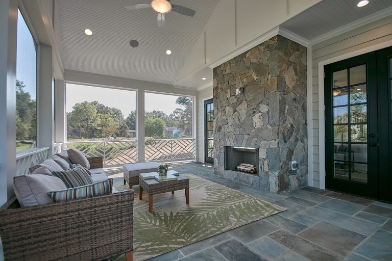 Beautifully Detailed Screened Porch with Stone Fireplace, Arlington