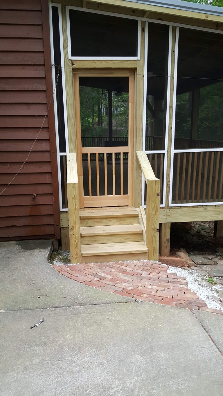 Built new pressure treated, screen porch with metal roof. Installed two outdoor ceiling fans. Removed window and cut wall for new douglas fir french-style door. by New Horizon Construction | Outdoor Photos | Porch | Landscaping | Landscape Design | Outdoor Living Space | Porch Design Ideas | Outdoor Living Space Ideas | Backyard Design