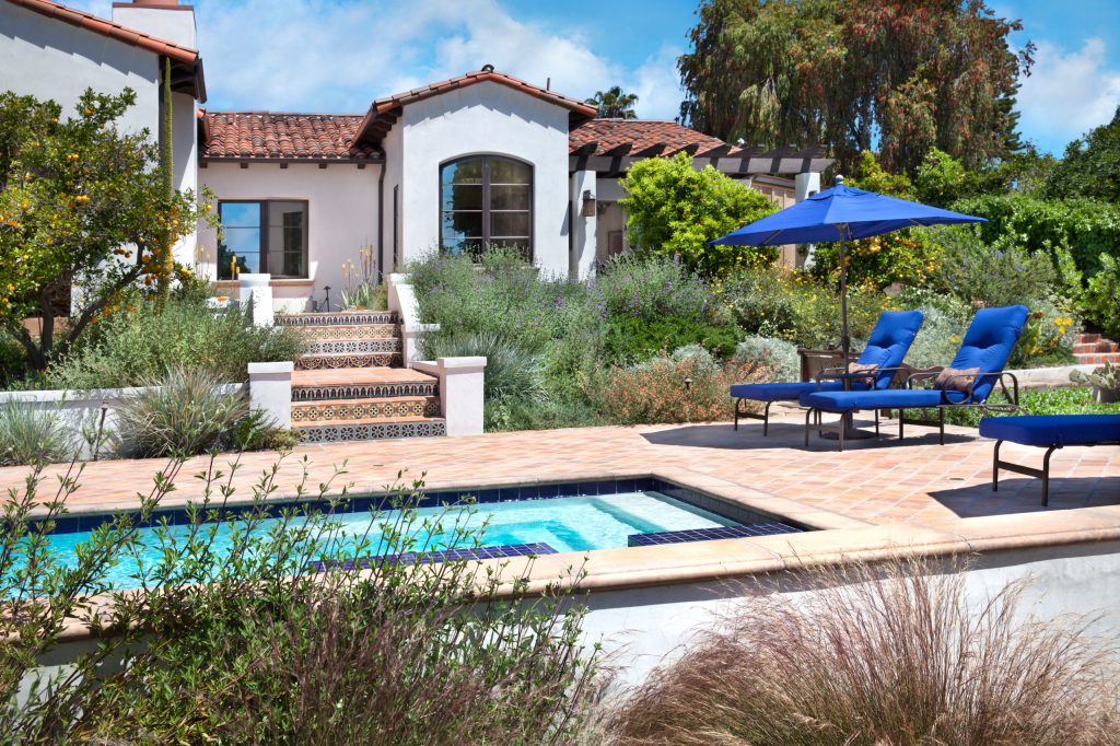 California native plants and Arto tile with the same color palette create a unified theme in this San Juan Capistrano garden.