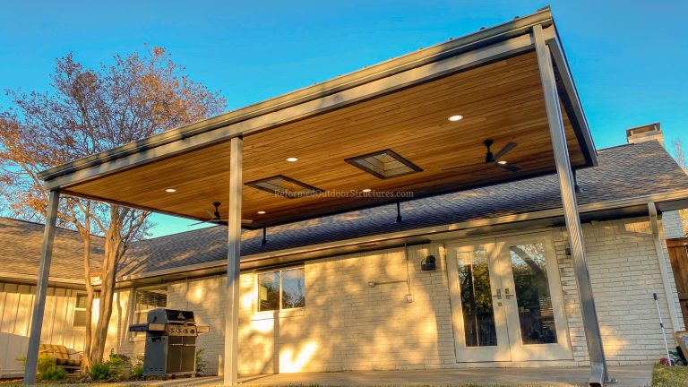 Camp's Elevated Modern Metal & Wood Patio Cover with Skylights