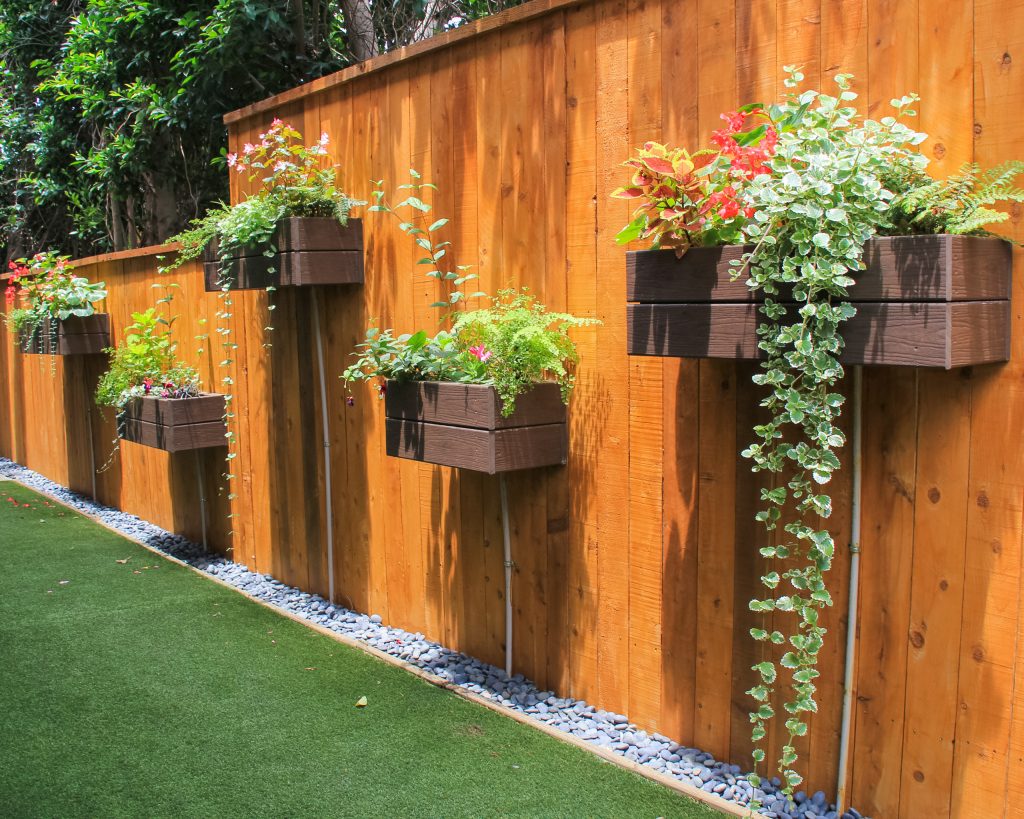 Cedar fence and planter boxes photo by Bronwyn Miller