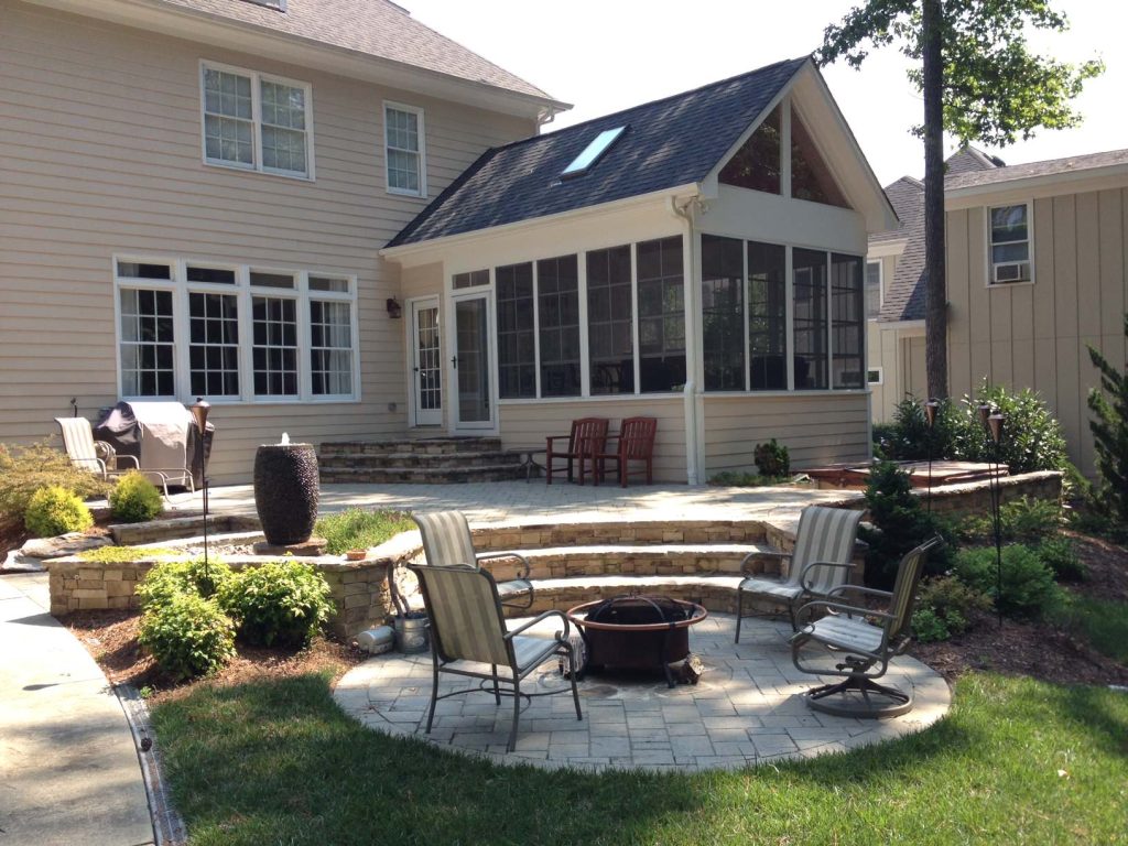 Classic back porch idea in Raleigh with a roof extension by InsideOut Construction, Inc. | Outdoor Photos | Porch | Landscaping | Landscape Design | Outdoor Living Space | Porch Design Ideas | Outdoor Living Space Ideas | Backyard Design