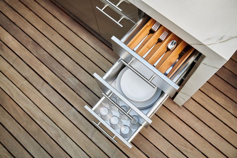 Close up of custom island drawers.