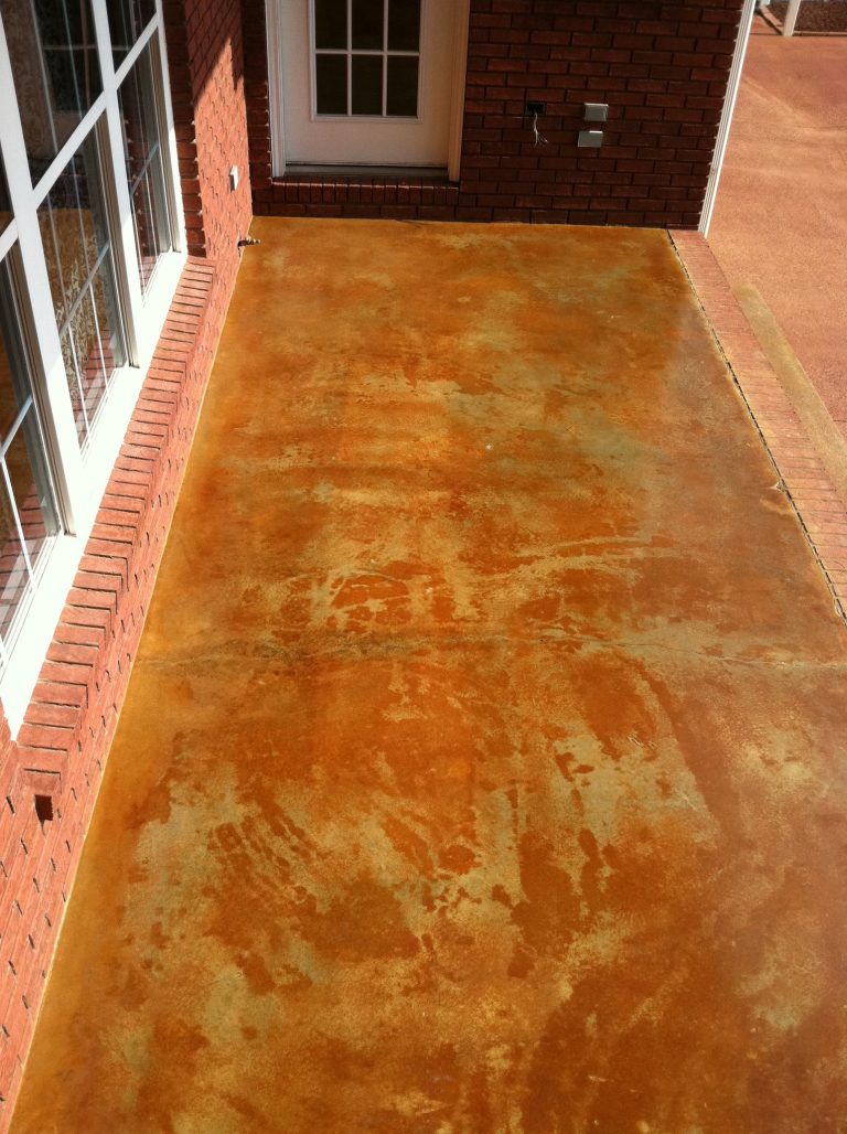 Cola color acid stained concrete back porch