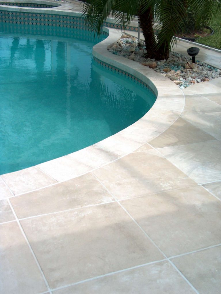 Concrete stained to look like travertine tile