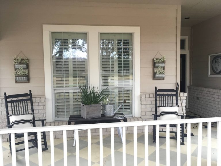Cottage concrete front porch photo in Houston with a roof extension by averil gleason | Outdoor Photos | Porch | Landscaping | Landscape Design | Outdoor Living Space | Porch Design Ideas | Outdoor Living Space Ideas | Backyard Design