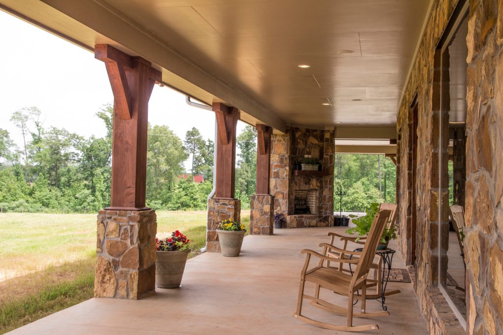 Country porch photo in Houston by Laura Culpepper, AIA | Outdoor Photos | Porch | Landscaping | Landscape Design | Outdoor Living Space | Porch Design Ideas | Outdoor Living Space Ideas | Backyard Design