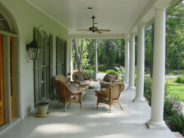 Country porch photo in New Orleans by The Hopkins Company Architects | Outdoor Photos | Porch | Landscaping | Landscape Design | Outdoor Living Space | Porch Design Ideas | Outdoor Living Space Ideas | Backyard Design