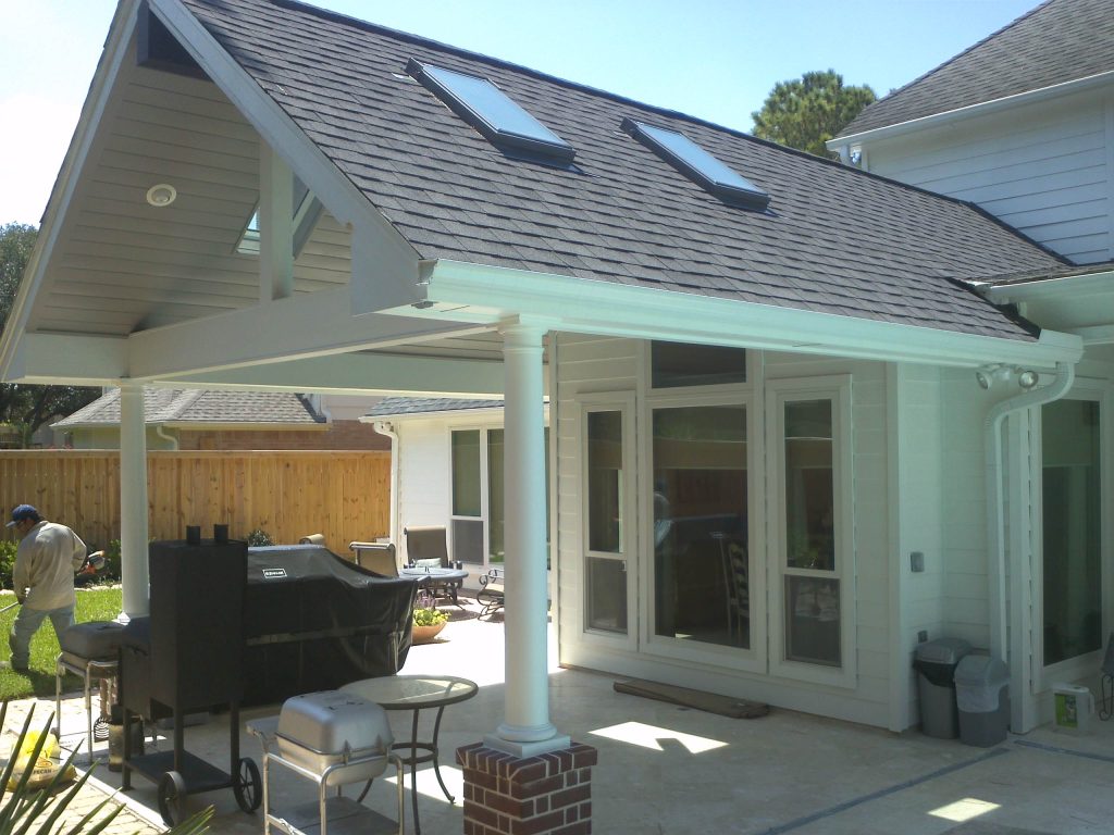 Covered Porch Addition with Patterned Travertine Floors and Beautiful Skylights