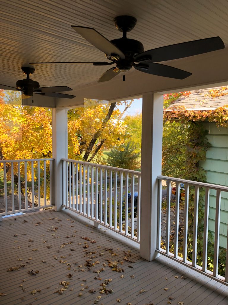 Covered deck off two bedrooms on the second floor. Photo: Joseph Lese