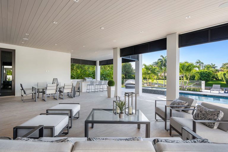 Covered outdoor living space and summer kitchen.