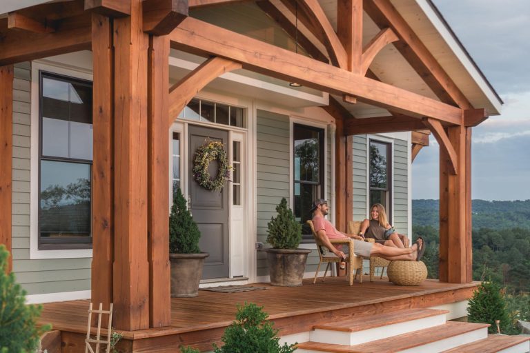Craftsman style king post entry porch truss