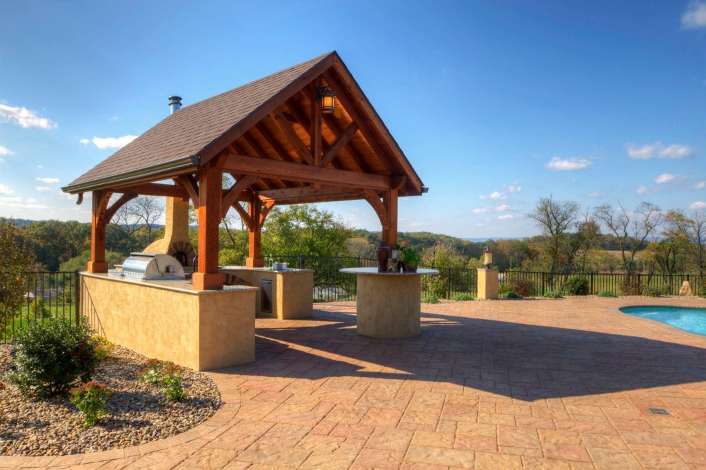 Custom Pavilion over outdoor Kitchen and Pool Patio