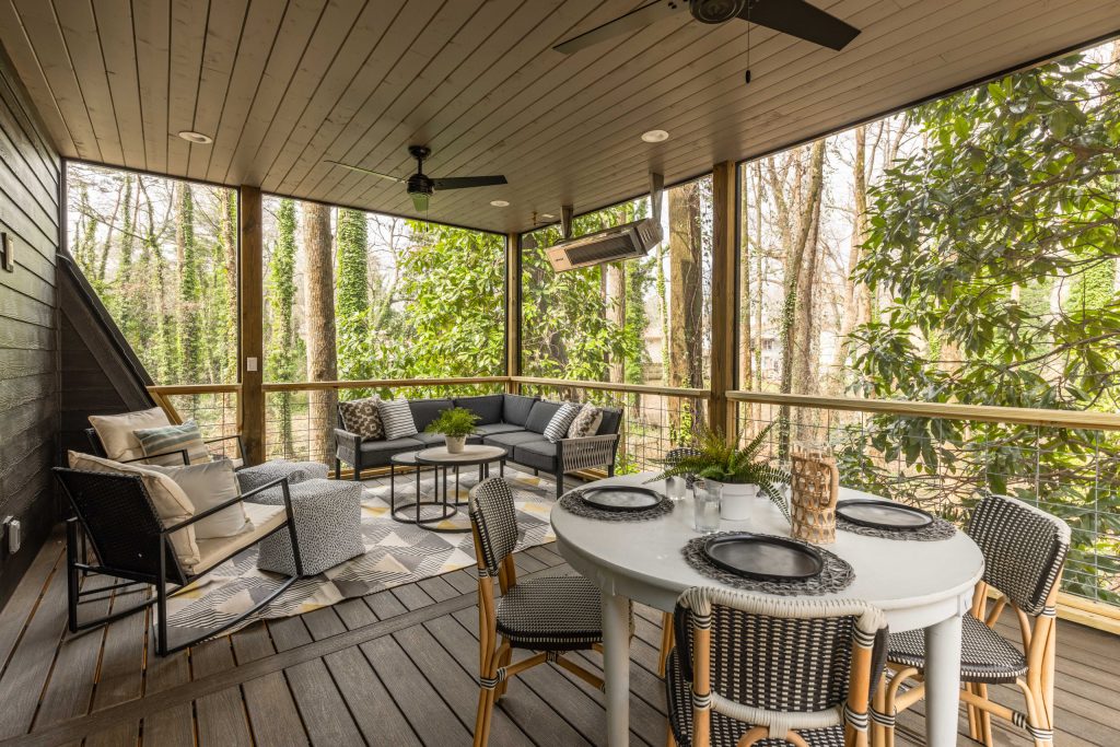 Danish porch photo in Other by Owners Choice Construction | Outdoor Photos | Porch | Landscaping | Landscape Design | Outdoor Living Space | Porch Design Ideas | Outdoor Living Space Ideas | Backyard Design