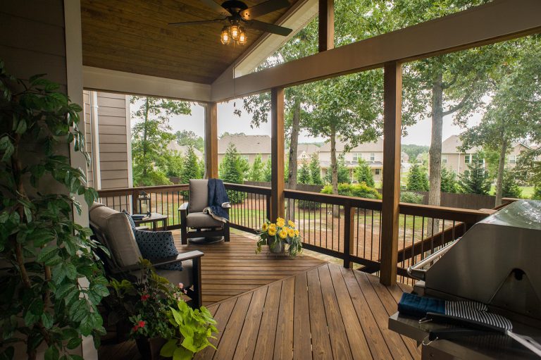 Deck conversion to an open porch. Even though this is a smaller back porch, it does demonstrate how the space can easily accommodate a love seat, 2 chairs, end table, plants and a large BBQ. by Atlanta Decking & Fence Co., Inc. | Outdoor Photos | Porch | Landscaping | Landscape Design | Outdoor Living Space | Porch Design Ideas | Outdoor Living Space Ideas | Backyard Design