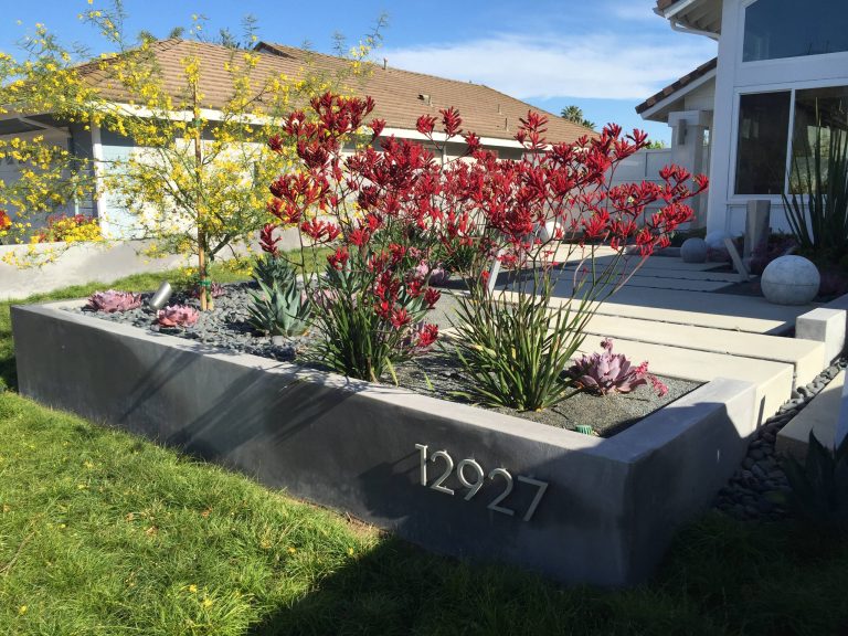 Design ideas for a large contemporary drought-tolerant and partial sun backyard concrete paver garden path in Los Angeles.