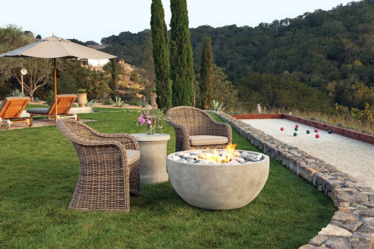 Design ideas for a transitional backyard outdoor sport court in San Diego with a fire pit.