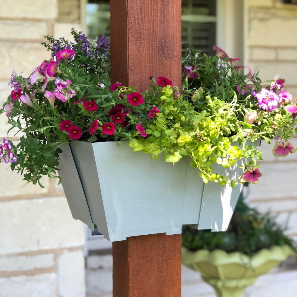 El Patio Post Planter: Square Hanging Planter for Flowers and Herbs Adjusts from 12" to 20". Commercial Grade Outdoor Vertical Container Garden for Porches, Patios, Pergolas & More. Made in the U.S.A. by El Patio Designs, LLC | Outdoor Photos | Porch | Landscaping | Landscape Design | Outdoor Living Space | Porch Design Ideas | Outdoor Living Space Ideas | Backyard Design