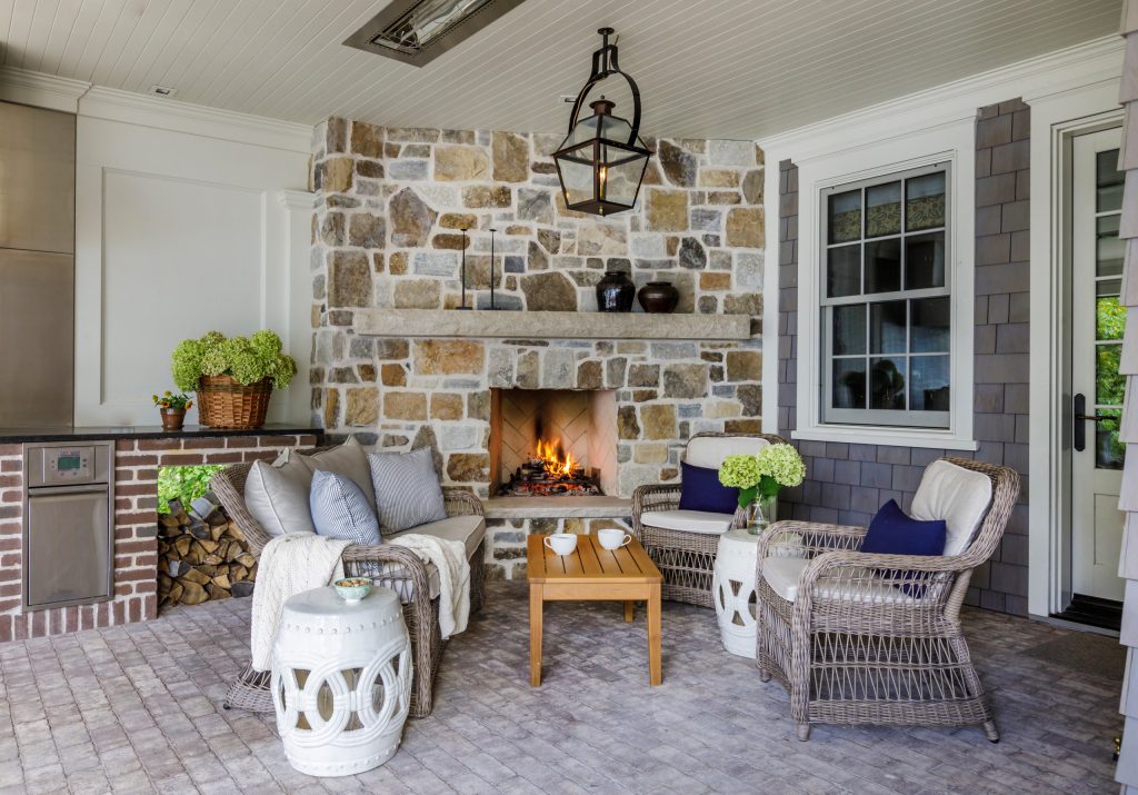 Elegant back porch photo in Minneapolis with a fireplace by Hendel Homes | Outdoor Photos | Porch | Landscaping | Landscape Design | Outdoor Living Space | Porch Design Ideas | Outdoor Living Space Ideas | Backyard Design