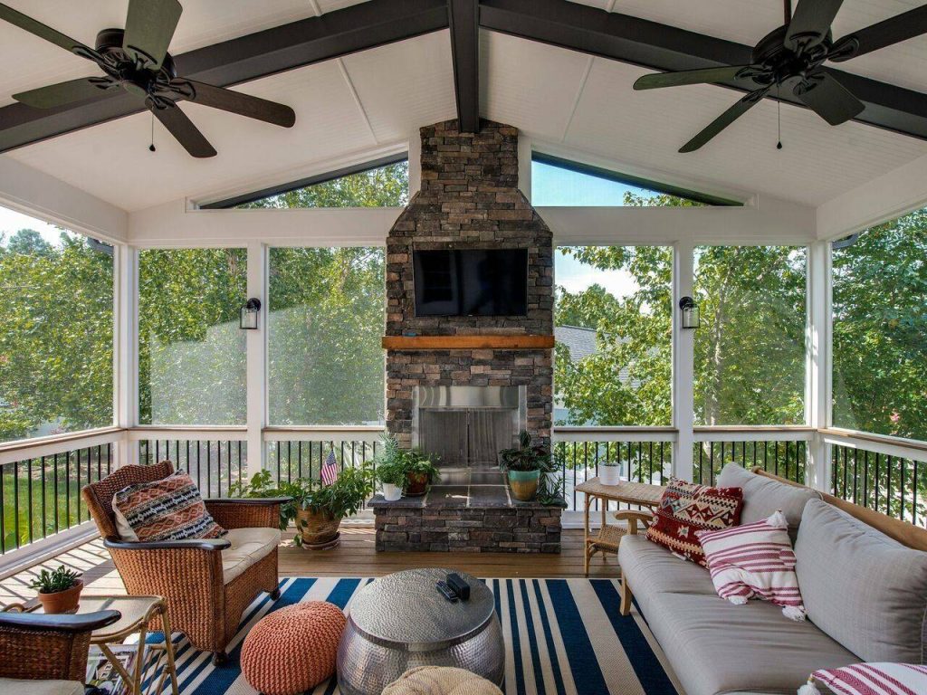 Elegant porch photo in Charlotte with decking and a roof extension by Paul Kowalski Builders, LLC | Outdoor Photos | Porch | Landscaping | Landscape Design | Outdoor Living Space | Porch Design Ideas | Outdoor Living Space Ideas | Backyard Design