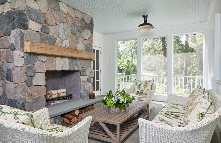 Elegant screened-in porch photo in Grand Rapids with a roof extension by BDR Executive Custom Homes | Outdoor Photos | Porch | Landscaping | Landscape Design | Outdoor Living Space | Porch Design Ideas | Outdoor Living Space Ideas | Backyard Design