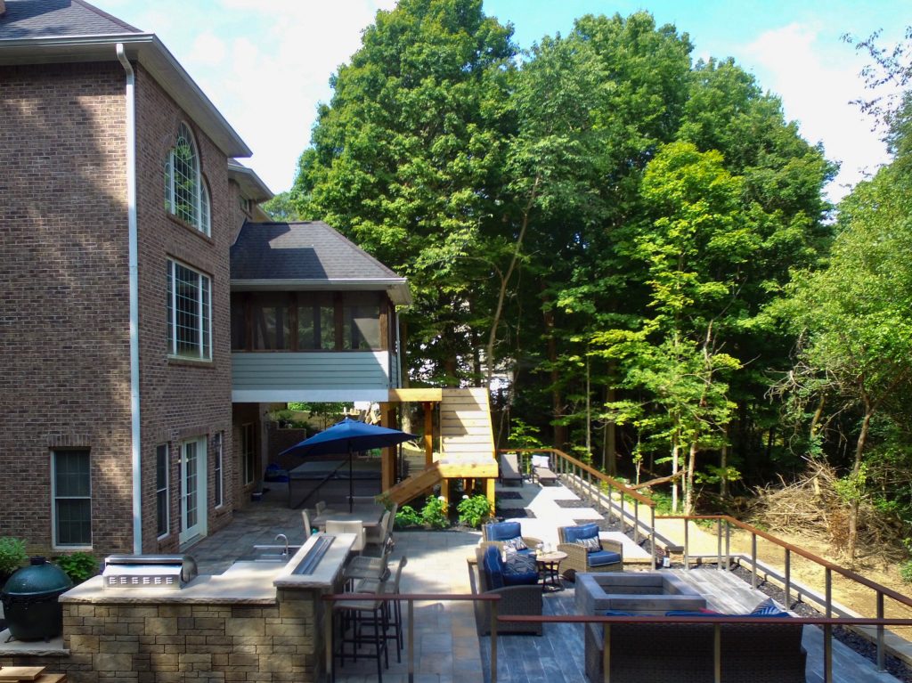 Example of a mid-sized minimalist backyard concrete paver patio kitchen design in Indianapolis