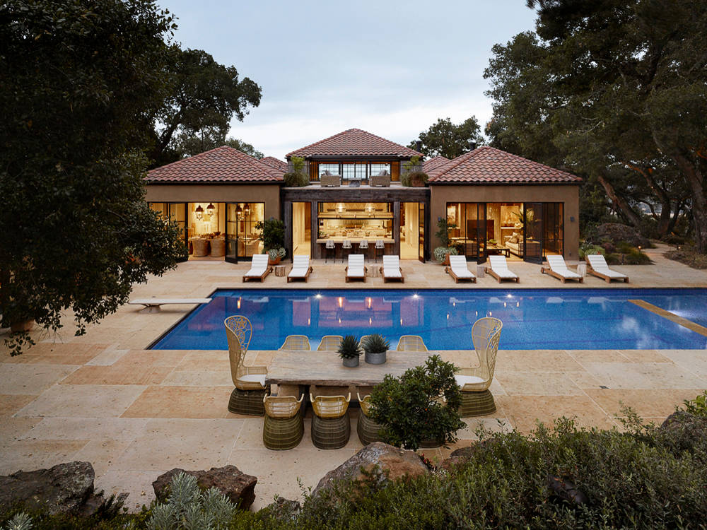 Example of a tuscan backyard rectangular pool design in San Francisco