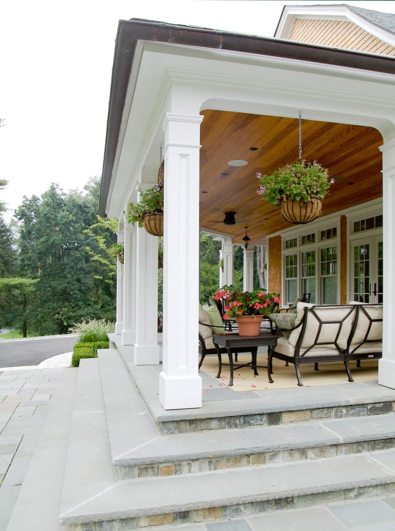 Exterior Covered Porch leading into the Family Room. Photo by Michael Gabor