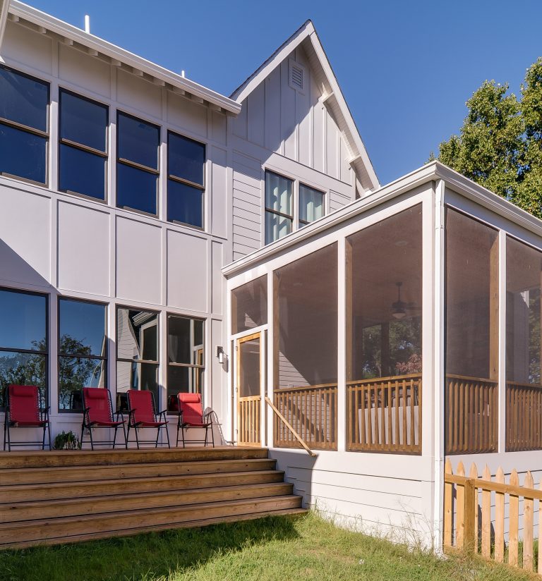 Exterior, Screened Porch, Natural Stone Fireplace, Marcelle Guilbeau