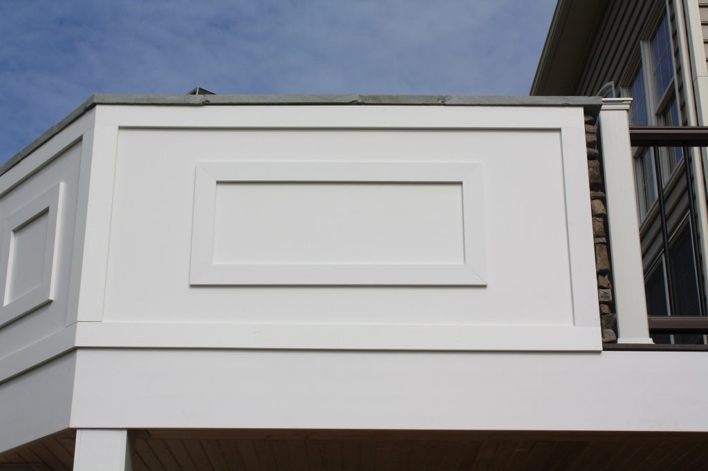 Exterior material of outdoor kitchen on second level deck.