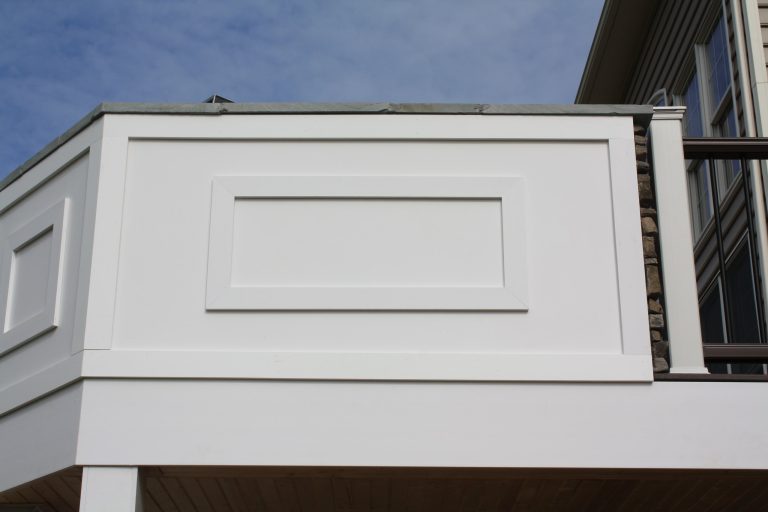 Exterior material of outdoor kitchen on second level deck.
