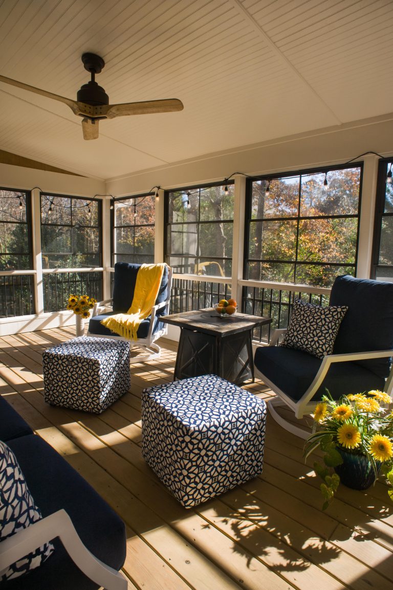 Eze-Breeze back porch designed and built by Atlanta Decking.