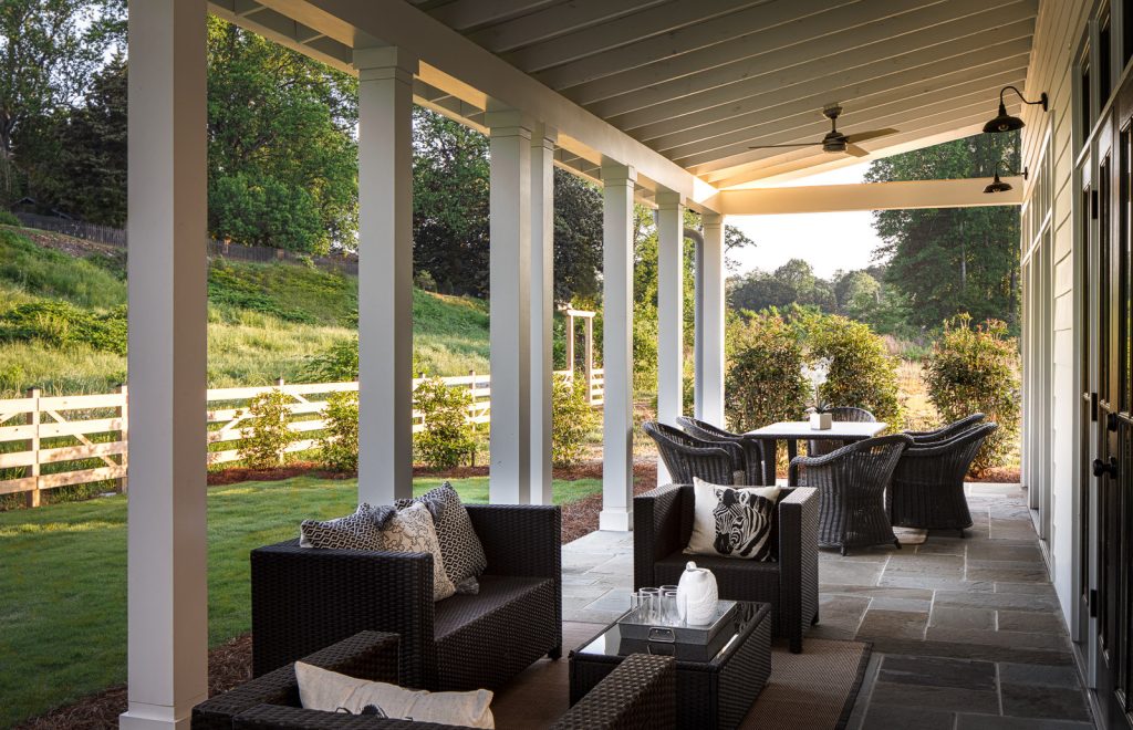 Farmhouse porch idea in Atlanta by S HOUSE inc | Outdoor Photos | Porch | Landscaping | Landscape Design | Outdoor Living Space | Porch Design Ideas | Outdoor Living Space Ideas | Backyard Design